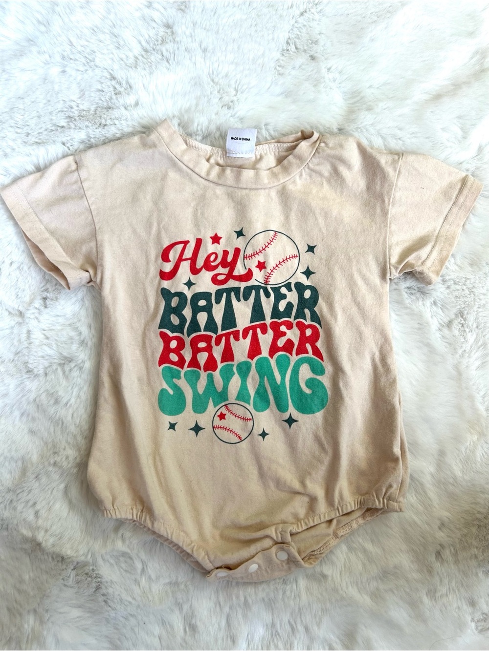 Etsy Hey Batter Batter Swing Graphic Baby Cream Bodysuit 12-18 MOS